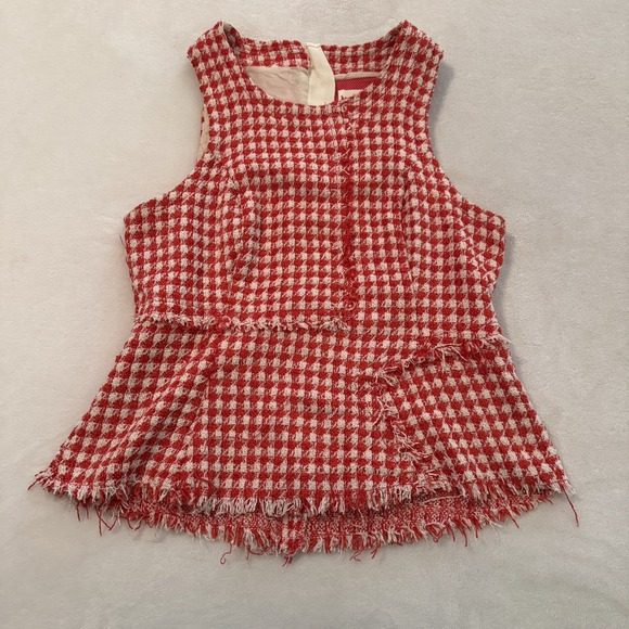 Anthropologie Maeve Womens Size 4 Sleeveless Red White Gingham Peplum Top - Picture 4 of 13